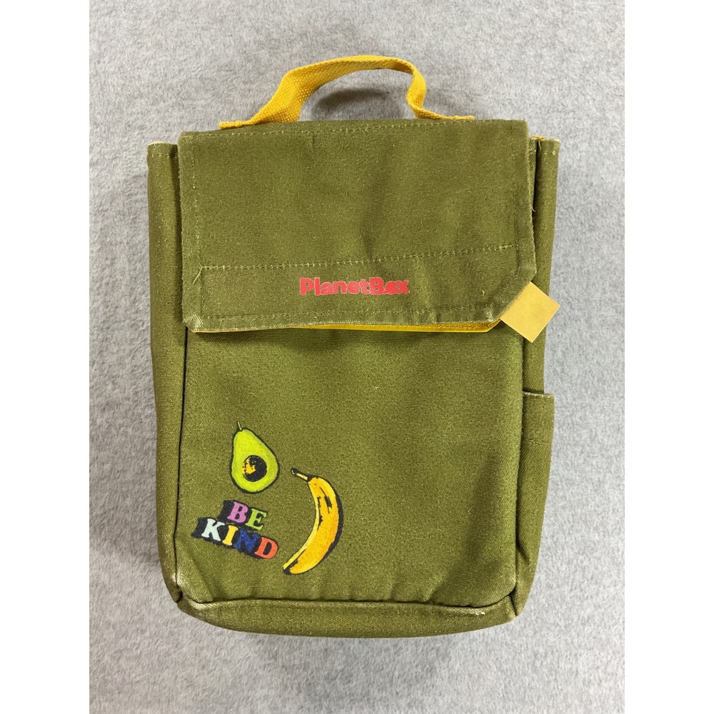 PlanetBox Insulated Lunch Bag Olive Green Be Kind Avocado Banana Canvas Bag